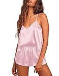 Ekouaer Sleepwear Womens Sexy Lingerie Satin Pajamas Cami Shorts Set Nightwear Pink