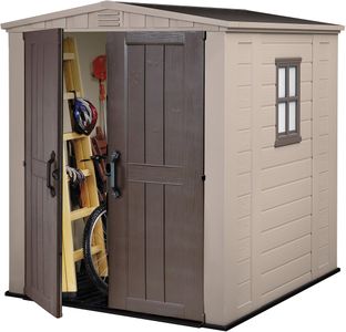 Keter Factor 6x6ft Outdoor Garden Storage Shed – Double Door, Beige Brown, Weather Resistant