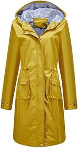 Homgro Women's Hooded Rain Jacket Long Waterproof Raincoat Casual Full Zip Anorak Midi Windbreaker Pockets, Yellow, Medium