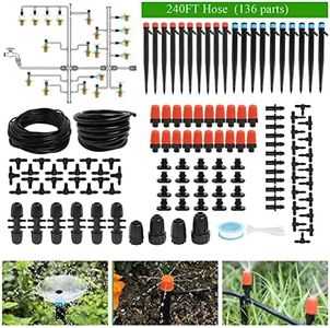 Maotong 240FT Drip Irrigation System Kit, Automatic Garden Watering Misting System for Greenhouse, Yard, Lawn, Plant with 1/2 inch Hose 1/4 inch Distribution Tubing and Accessories