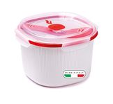 Snips - Microwave Rice Cooker - For Rice, Grains and Vegetables - Microwave rice steamer, 2.70 litres - 20.5 x 20.5 x 14.5 cm - Rice Cooker Microwave, White and red - 100% Made in Italy