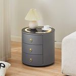 LEMROE Grey Round Bedside Table wit
