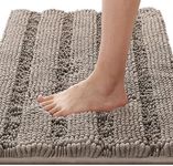 H.VERSAILTEX Bathroom Rugs Bath Rugs for Bathroom Non Slip Bath Mats Extra Thick Chenille Striped Rug 17" x 24" Absorbent Soft Shaggy Washable Dry Fast Bath Mats for Bathroom Floor - Taupe