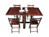 Home and Bazaar Sheesham Wood Stripe Top Folding 6 Seater Dining Table with 4 Folding Chair (Brown) - Set of 4
