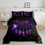 Homewish Dreamcatcher Comforter Set Bohemian Mandala Print Bedding Set 2pcs for Kids Boys Girls Purple Dream Catcher Duvet Insert Polyester Bed Quilt with 1 Pillowcase, Twin Size