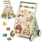 Lehoo Castle Wooden Baby Walker, Push Along Walker Baby Toys for 1 2 Year Olds, 13 in 1 Multiple Learning Walking Activity Center Christmas Gifts for Boys Girls Age 12 Months+
