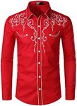 Nobrand JINYAUN Stylish Western Cowboy Shirt Mens Embroidery Slim Fit Casual Long Sleeve Shirts Mens Wedding Party Shirt Red L