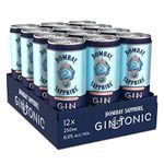 Bombay Sapphire Premium Gin & Tonic, Ready-To-Drink Pre-Mixed Cocktail Can, Vapour Infused London Dry Gin, Natural Flavours & Premium Tonic Water, 6.5% ABV, 12 x 25cl / 250 ml