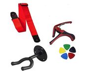 Boombox -GUITAR WALL STAND COMBO OF RED CAPO +RED GUITAR BELT+ 5 PICKS