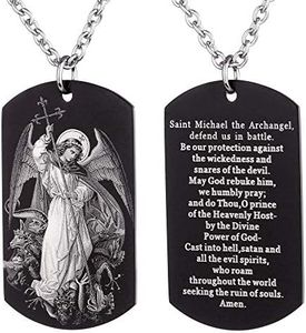 FAYERXL St Michael Necklace for Men,Personalized Black Dog Tag Necklace Gift for Men,Archangel Michael Protection Amulet Pendant Necklace Catholic Jewelry, No Gemstone