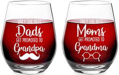 Only Best Mom and Dad Get Promoted - Glass for Grandma Grandpa - New Grandparents - 15 oz Stemless Wine Glass Set