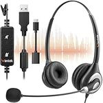 Wantek USB Headset with Microphone Noise Cancelling & Audio Controls, Business PC Headsets for Computer Laptop, USB Headphone for Home Office Call Center Skype Zoom Webinar, Clear Chat, Super Light