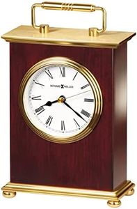 Howard Miller Rosewood Bracket Tabletop Clock – High Gloss Wooden Desk Clock Brass Accents Quiet Quartz Movement Roman Numerals & Carriage Style Design for Mantel Home or Office Décor