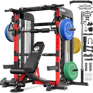 pooboo Power Cage Smith Machine with 2000LB Squat Rack Cable System | LAT Pulldown and Dual Pulley Cable Crossover with All-in-One Home Gym Machine, Adjustable Stations and Training Attachments