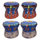 POSHMANDALA Embroidery Work Bamboo Mudda Cover Muddy Stool Ottaman Pouffes Patio Chair Footstools Cover Size 17x18 Inches Set of 4 Pieces (ONLY Cover)