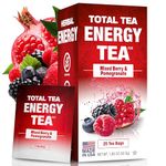 Total Tea Energy Tea Bags with Caffeine - 100% Natural Caffeine Tea Mixed Berry Flavored Green Tea with Antioxidant Rich Guayusa, Ginseng Root and Cinnamon Bark Promotes Focus, Concentration and Stamina (25 Tea Bags)