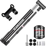 AMZOON Bike Pump Mini Bicycle Pump with Pressure Gauge Cycle Pump with 250mm Extra Long Hose Bike Accessories Fits Manual Air Pump Adopt Presta & Schrader Valves