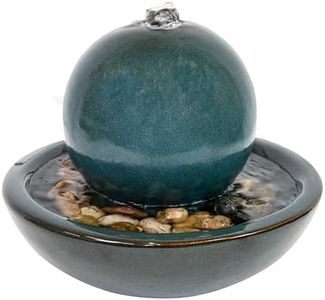Sunnydaze 7-Inch Ceramic Indoor Tabletop Water Fountain with Orb Design - Electric Submersible Pump with Adjustable Flow Green