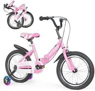 MarKnig 14 Inch Folding Kids Bike for 3-5 yrs Old Boys and Girls, Freestyle Kids Bicycle with Dual Brakes & Flash Training Wheels, Toddler Bicycle for Beginners, Pink Girls Bike