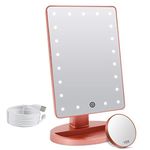 Makeup Mirror with Lights, 21 LED Lights Vanity Cosmetic Mirror with Touch Screen Switch and 10x Magnification Mirror, 180° Free Rotation Desk Standing, Dual Power Supply Mirror Travel Portable