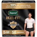 Depend Real Fit Adult Incontinence Underwear for Men, Maximum Absorbency, S/M, Black, 56 Count