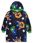 Paw Patrol Boys Blanket Hoodie | Kids Chase Oversized Grey Hooded Fleece Loungewear | Police Dog Rescue Pup Cartoon All Over Print | Sleepwear Costume Merchandise Gift for Children