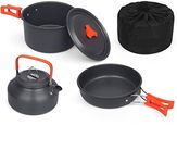 NILKANTH® Camping Cookware Outdoor Kettle Pot Pan Utensil Backpacking Out Bag Cooking Picnic Cookset for 2 Person (Orange)