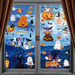 Xyxu Halloween Decorations Window Stickers, 9sheets Cute Halloween Window Stickers Clings Decorations, Cut Bat Witch Ghost Spider Pumpkin Halloween Stickers for Window Decal Party Decorations Indoor