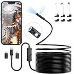 Endoscope Camera with Light, Ennovor Dual-Lens 1920P HD Borescope with 8 Adjustable LED Lights, 16.4ft Semi-Rigid Snake Endoscope Inspection, IP67 Waterproof and No WiFi Required for Android iOS