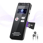 64GB Dual-Mic Voice Activated Recorder - 1536Kbps HD Dual MIC Tape Audio Recording Device with Playback, 4800H Digital Voice Recorder for Conference/Class/Interview