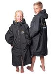 Time & Tide Waterproof Changing Robe for Kids - Warm and Dry Fleece Coat For Girls, Boys - Swimming and Surfing Poncho (Black/Grey, 10-13 Years)