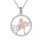 YFN Volleyball Gifts Necklace for Women Girls Sterling Silver Sport Jewelry for Players (round)