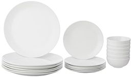 Amazon Brand - Solimo Ceramic 18 Piece Classic Solid Dinner Set | 6 Dinner Plates, 6 Quarter Plates, 6 Serving Bowls, White