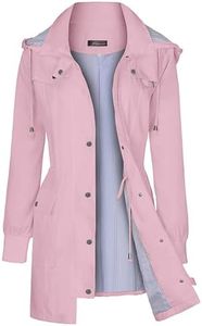 Bloggerlove Rain Jackets for Women Waterproof Lightweight Striped Lined Women's Raincoats with Hood Long Rain Coat Pink L