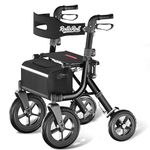 RollisRoll Walkers for Seniors, Rollator Walker with Seat, 12" Big Rubber Wheels All Terrain Rolling Walker with Backrest, Foldable Rollator Walker, Reinforced Aluminum Frame, Black