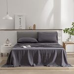 EVERLY Linen Queen Sheets Set, 100% Stonewashed French Linen Bed Sheets Deep Pocket Sheets, 4 Pieces (1 Flat Sheet, 1 Fitted Sheet, 2 Pillowcases) Natural Flax Bedding Set, Dark Grey