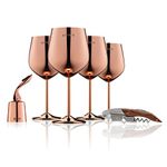 WOTOR 18 oz Stainless Steel Wine Glasses Set of 4 with Wine Stopper and Bottle Opener, Unbreakable Metal Wine Glass for Outdoor Events, Like Travel, Camping, Ideal Wine Accessories Gift (Rosegold)