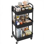 Sywhitta 3-tier Storage Rack on Wheels, Kitchen Storage Utility Cart, Rolling Storage Rack for Bedroom, Bathroom, Office, Black