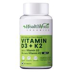 HEALTH VEDA ORGANICS PRIVATE LIMITED Vitamin D3 (600 IU) + Vitamin K2 as Mk7 (55Mcg) | 60 Veg Tablets | Supports Healthy Bones, Boosts Immune System | For Men & Women