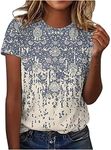 AMhomely Women Vintage Floral Butterfly Printed Crew Neck T Shirt Summer Top Short Sleeve Graphic Tees T-Shirt Tunic Blouse Women Summer T-Shirt Flowy Pullover Shirt Casual Loose Blouse, 10 Navy