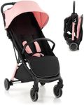 GYMAX Foldable Baby Stroller, Lightweight Baby Pushchair with 5-Point Safe Belt, Lockable Wheel, Adjustable Footrest, Canopy & Backrest, Travel Toddler Buggy for 0-3 Years Old (Pink)