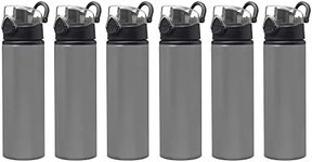 DISCOUNT PROMOS Aluminum Water Bottles with Carabiner in Bulk, 6 Pack, 25 oz., Reusable, Refillable, Silver