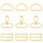 MELORDY 15Pcs Metal Swivel Snaps Hooks with D Rings and Tri-Glides Slide Buckles for Key Lanyard Purse Bag Straps Dog Collars DIY Sewing Hardware Craft (1-1/2 inch, Gold)