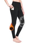 BALEAF Fleece Lined Leggings Women Winter Thermal Warm Yoga Pants High Waisted with Drawstring Pockets Water Resistant Black L