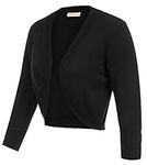 Womens Fall 3/4 Sleeve Bolero Shrug Open Front Knit Cropped Cardigan Sweaters(Black S)