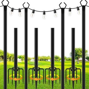 4 Pack String Light Poles,10 Ft Metal Poles with Fork for Outdoor String Lights,Outdoor Light Poles with Fork,Poles/Post/Stand for Outside,Patio,Deck,Backyard,Garden Wedding,Party