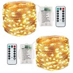 Lezonic [2 Pack] Fairy Lights, 120LEDs 13M 8 Modes String Lights Battery Operated, Indoor/Outdoor with Remote Timer for Bedroom, Party, Wedding, Christmas Decorations(Warm White)