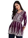 EthnicJunction Women Chikankari Embroidery Short Kurti Wine