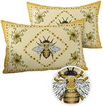 LOVE HOME DAY Sunflowers and Bee Outdoor Pillow Covers Set of 2, Farmhouse Retro Floral Decorative Waterproof Throw Pillow Case, Animal Honeybee Cushion Pillowcases for Couch Garden Patio 20x12In