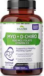 Zazzee Myo-Inositol + D-Chiro, with Folate (5-MTHF) + D3, 120 Vegan Capsules, Optimal 40:1 Inositol Ratio, 30 Day Supply, All-Natural, Non-GMO, Supports Hormone Balance and Ovulation, Made in The USA